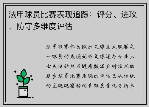 法甲球员比赛表现追踪：评分、进攻、防守多维度评估